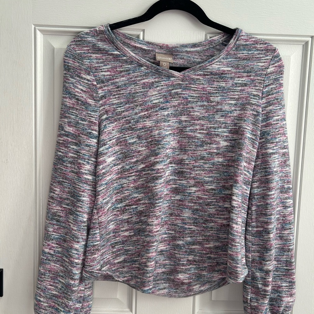 Chico's Heathered Long Sleeve Top - Pink, Blue, Gray